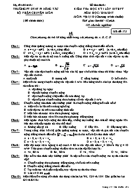 Đề kiểm tra học kỳ I môn Vật lý Lớp 10 (Chương trình chuẩn) - Mã đề 121 - Năm học 2016-2017 - Trường PT DTNT Pi Năng Tắc